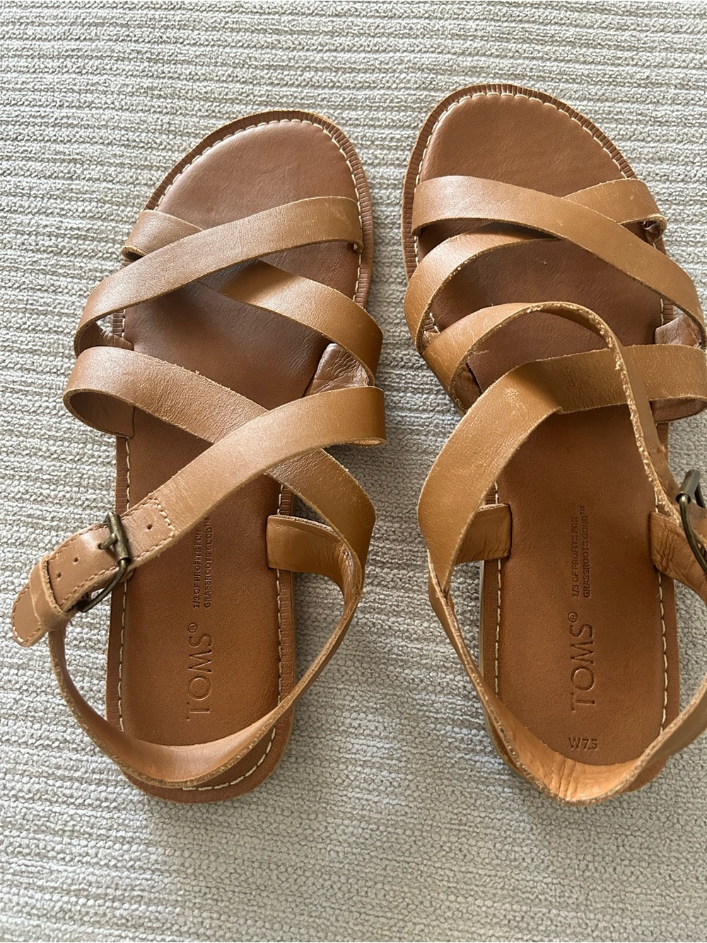 Tom's Tan Leather Sloane Ankle Strappy Sandals 7.5